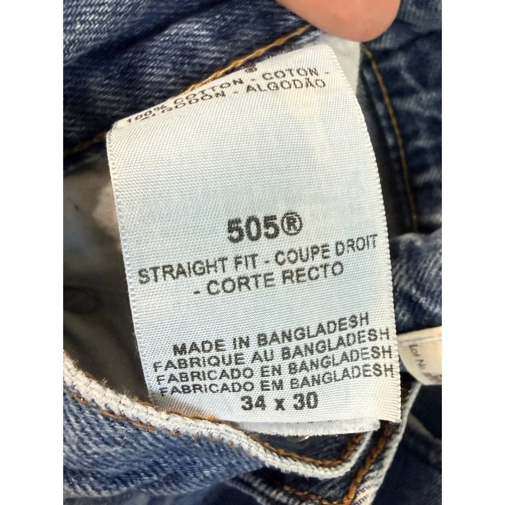 Levis 505 Y2K Jeans Mens 34x30 Medium Wash Denim Regular Fit Straight Leg Blue